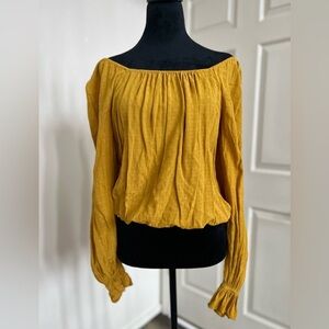 Ramy Brook Flowy Mustard Textured Off Shoulder Boho Festival Top